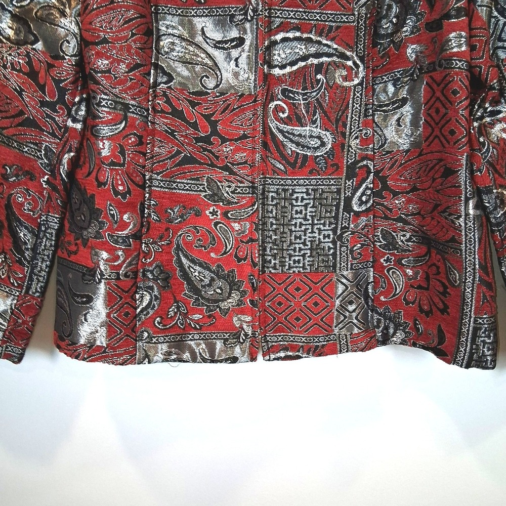 Christopher & Banks Women's L Red Metallic Paisley Jacquard Zip Jacket - Picture 4 of 12